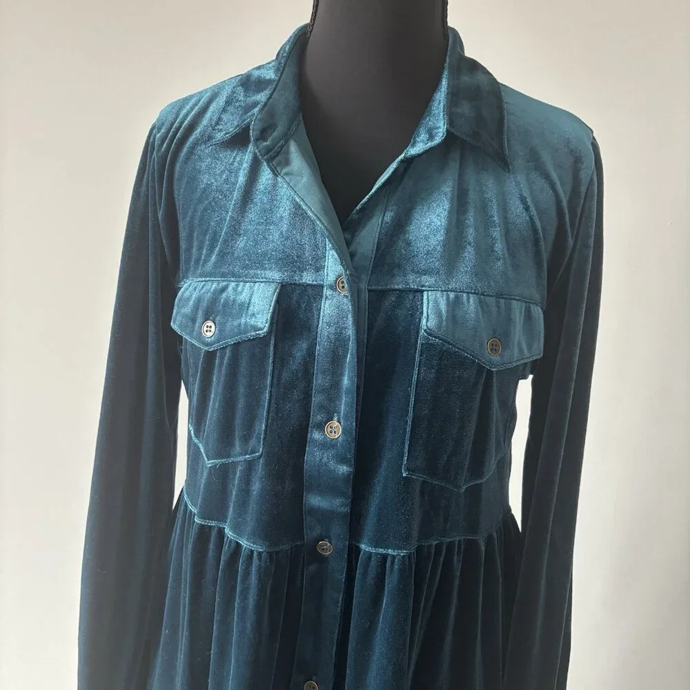 Umgee Velvet Button Down Tiered Dress‎ Size Small Boho Casual Country Glam NWT